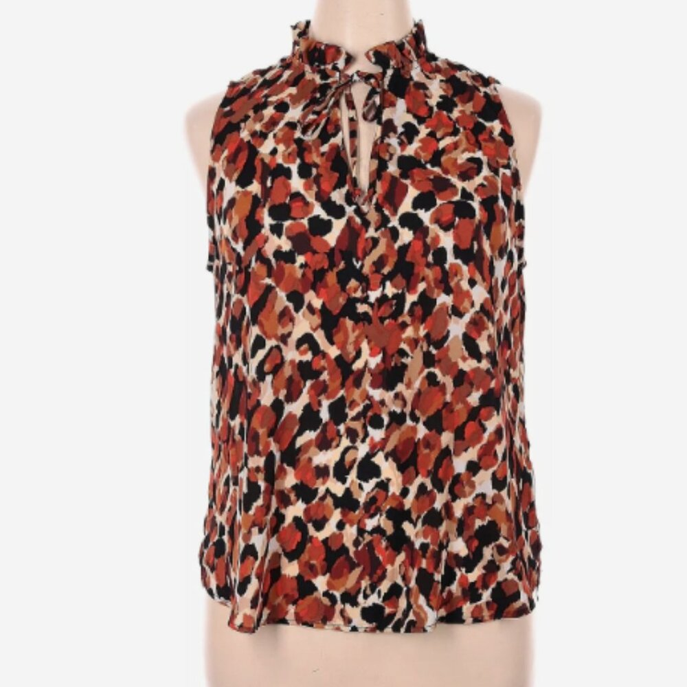 VERONICA M SLEEVELESS PLEATED NECK TOP - BROWN MULTI - L